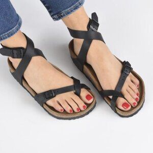 Birkenstock Yara Black Strappy Cork Footbed Sandals